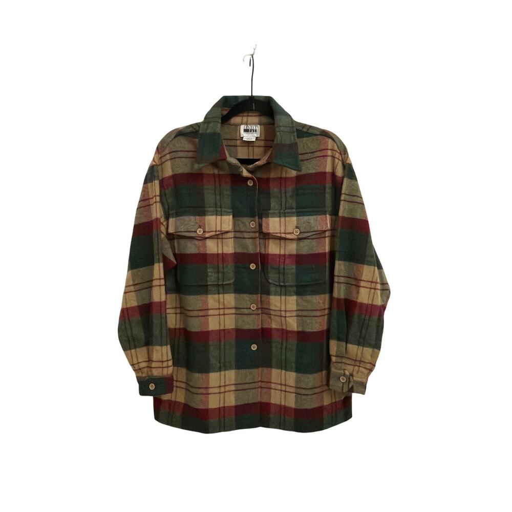Vintage 90s Leslie Fay Sportswear Wool Blend Button Up Flannel Shirt Size Small